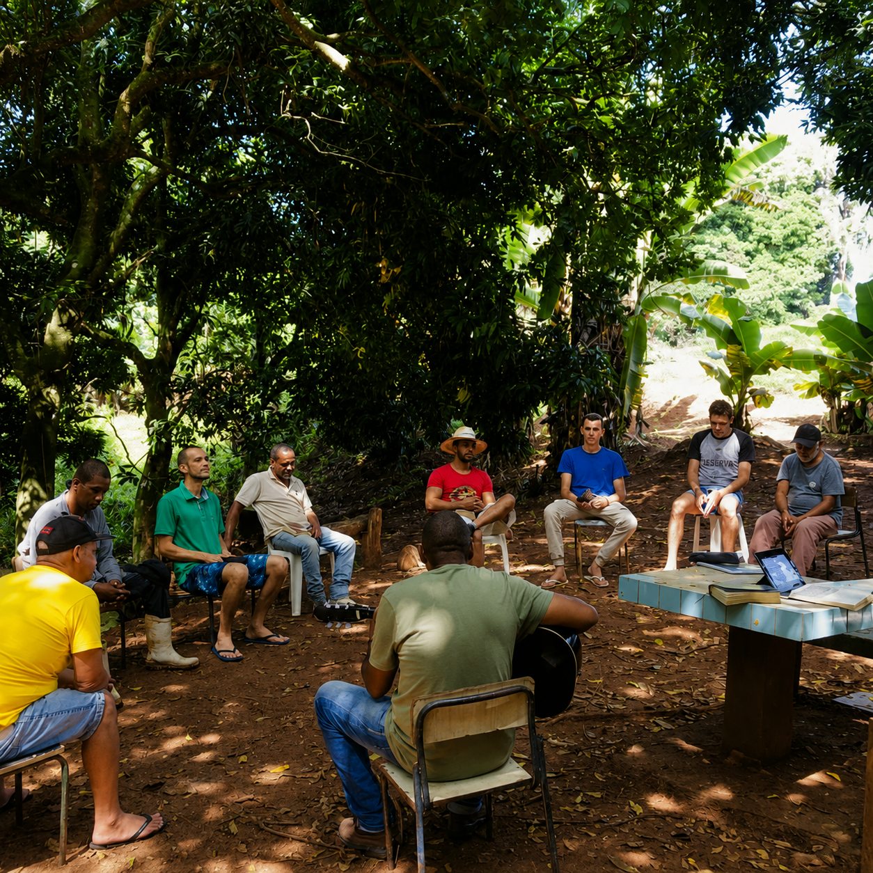 Grupo reunido em atividade coletiva da instituição