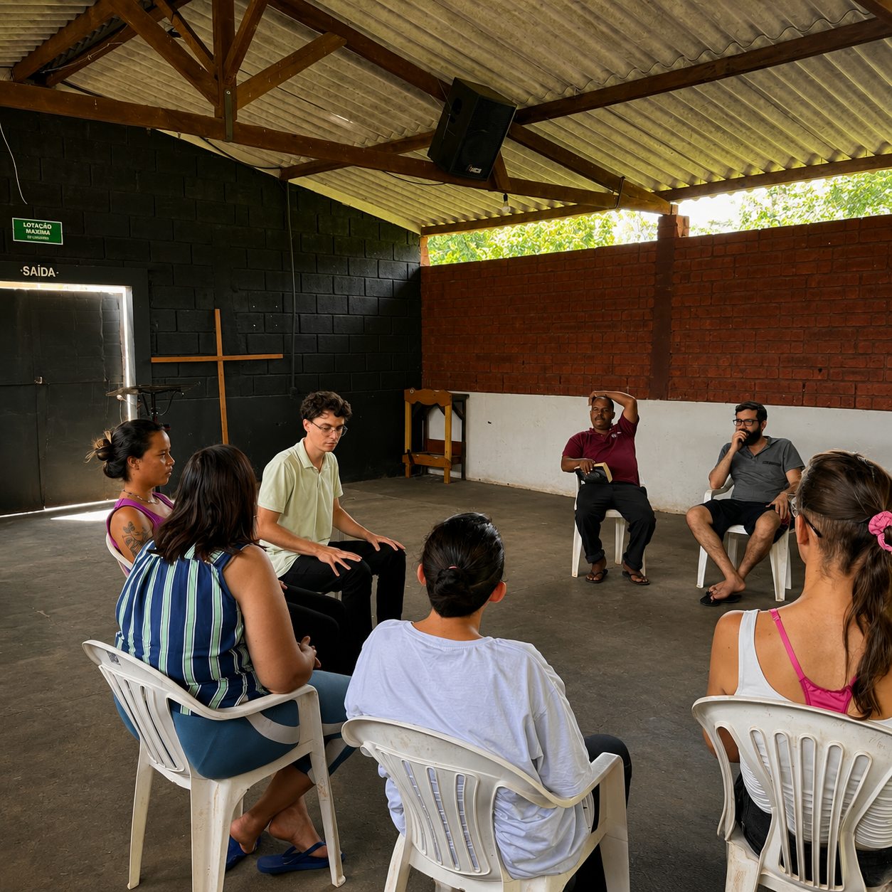 Gabriel Spagnol conduz roda de conversa com participantes do projeto social